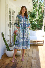 Load image into Gallery viewer, Gardenia Blue/White/Green Paisley Print Long Sleeve Dress