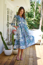 Load image into Gallery viewer, Gardenia Blue/White/Green Paisley Print Long Sleeve Dress