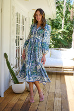 Load image into Gallery viewer, Gardenia Blue/White/Green Paisley Print Long Sleeve Dress