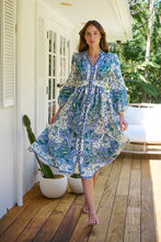 Load image into Gallery viewer, Gardenia Blue/White/Green Paisley Print Long Sleeve Dress