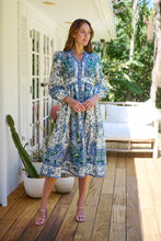 Load image into Gallery viewer, Gardenia Blue/White/Green Paisley Print Long Sleeve Dress