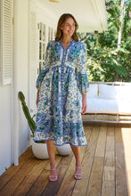 Load image into Gallery viewer, Gardenia Blue/White/Green Paisley Print Long Sleeve Dress
