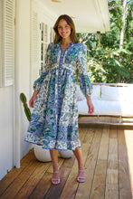 Load image into Gallery viewer, Gardenia Blue/White/Green Paisley Print Long Sleeve Dress