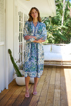 Load image into Gallery viewer, Gardenia Blue/White/Green Paisley Print Long Sleeve Dress