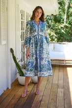 Load image into Gallery viewer, Gardenia Blue/White/Green Paisley Print Long Sleeve Dress