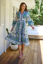 Load image into Gallery viewer, Gardenia Blue/White/Green Paisley Print Long Sleeve Dress