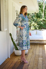 Load image into Gallery viewer, Gardenia Blue/White/Green Paisley Print Long Sleeve Dress