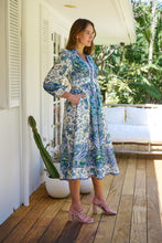 Load image into Gallery viewer, Gardenia Blue/White/Green Paisley Print Long Sleeve Dress