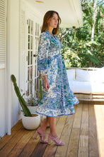 Load image into Gallery viewer, Gardenia Blue/White/Green Paisley Print Long Sleeve Dress