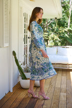 Load image into Gallery viewer, Gardenia Blue/White/Green Paisley Print Long Sleeve Dress