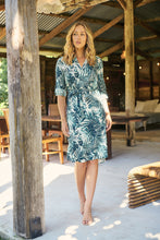 Load image into Gallery viewer, Dekota Long Sleeve Green/Blue Palm Print Dress