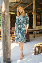Load image into Gallery viewer, Dekota Long Sleeve Green/Blue Palm Print Dress