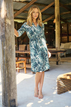 Load image into Gallery viewer, Dekota Long Sleeve Green/Blue Palm Print Dress
