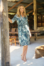 Load image into Gallery viewer, Dekota Long Sleeve Green/Blue Palm Print Dress