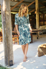 Load image into Gallery viewer, Dekota Long Sleeve Green/Blue Palm Print Dress