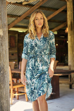 Load image into Gallery viewer, Dekota Long Sleeve Green/Blue Palm Print Dress