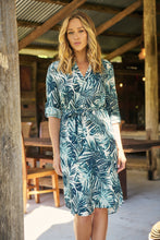 Load image into Gallery viewer, Dekota Long Sleeve Green/Blue Palm Print Dress