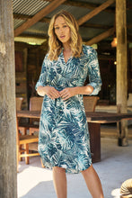 Load image into Gallery viewer, Dekota Long Sleeve Green/Blue Palm Print Dress