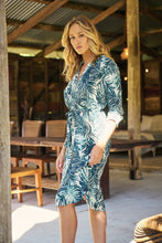 Load image into Gallery viewer, Dekota Long Sleeve Green/Blue Palm Print Dress