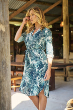 Load image into Gallery viewer, Dekota Long Sleeve Green/Blue Palm Print Dress
