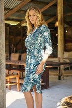 Load image into Gallery viewer, Dekota Long Sleeve Green/Blue Palm Print Dress