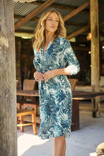 Load image into Gallery viewer, Dekota Long Sleeve Green/Blue Palm Print Dress
