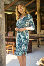 Load image into Gallery viewer, Dekota Long Sleeve Green/Blue Palm Print Dress