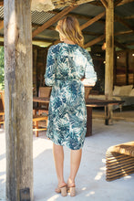 Load image into Gallery viewer, Dekota Long Sleeve Green/Blue Palm Print Dress