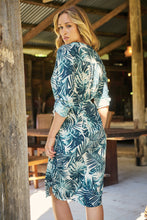Load image into Gallery viewer, Dekota Long Sleeve Green/Blue Palm Print Dress