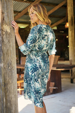Load image into Gallery viewer, Dekota Long Sleeve Green/Blue Palm Print Dress