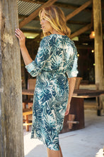 Load image into Gallery viewer, Dekota Long Sleeve Green/Blue Palm Print Dress