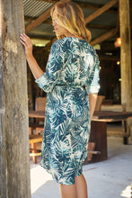 Load image into Gallery viewer, Dekota Long Sleeve Green/Blue Palm Print Dress