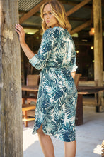 Load image into Gallery viewer, Dekota Long Sleeve Green/Blue Palm Print Dress