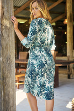 Load image into Gallery viewer, Dekota Long Sleeve Green/Blue Palm Print Dress