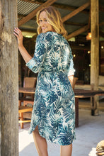 Load image into Gallery viewer, Dekota Long Sleeve Green/Blue Palm Print Dress