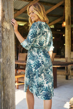 Load image into Gallery viewer, Dekota Long Sleeve Green/Blue Palm Print Dress