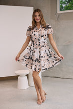 Load image into Gallery viewer, Sonya Blush/Navy Leaf Print Frill Smock Dress
