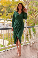 Load image into Gallery viewer, Christine Satin Forrest Green Evening Dress
