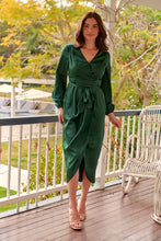 Load image into Gallery viewer, Christine Satin Forrest Green Evening Dress