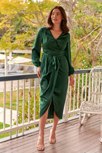 Load image into Gallery viewer, Christine Satin Forrest Green Evening Dress