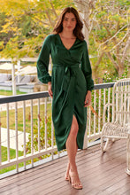 Load image into Gallery viewer, Christine Satin Forrest Green Evening Dress