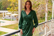 Load image into Gallery viewer, Christine Satin Forrest Green Evening Dress
