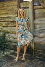 Load image into Gallery viewer, Tonya Sage Floral Print Shirred Midi Dress