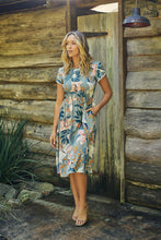 Load image into Gallery viewer, Tonya Sage Floral Print Shirred Midi Dress