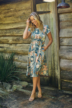 Load image into Gallery viewer, Tonya Sage Floral Print Shirred Midi Dress
