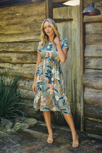 Load image into Gallery viewer, Tonya Sage Floral Print Shirred Midi Dress