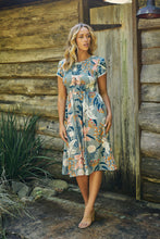 Load image into Gallery viewer, Tonya Sage Floral Print Shirred Midi Dress