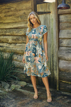 Load image into Gallery viewer, Tonya Sage Floral Print Shirred Midi Dress