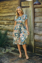 Load image into Gallery viewer, Tonya Sage Floral Print Shirred Midi Dress