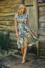 Load image into Gallery viewer, Tonya Sage Floral Print Shirred Midi Dress